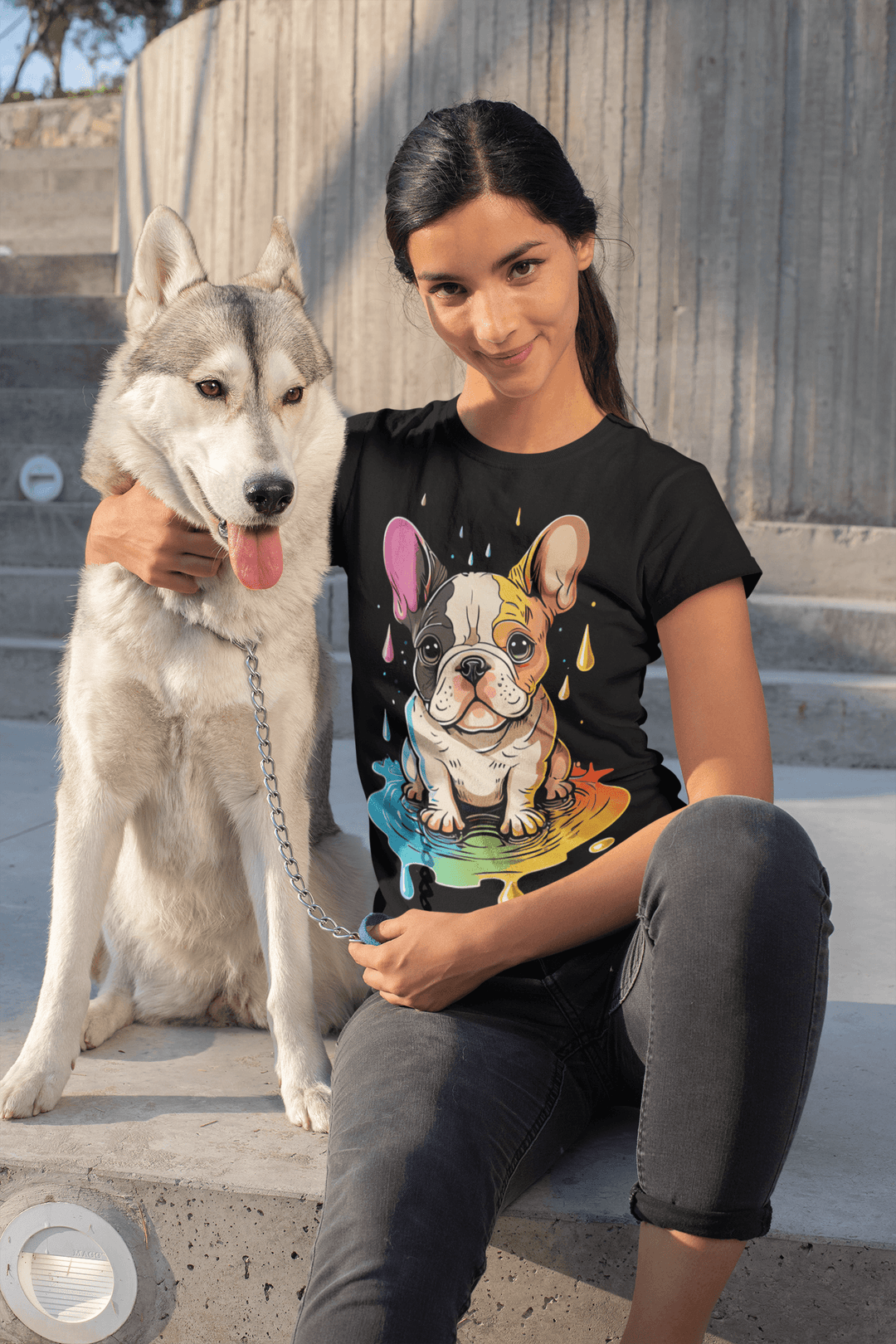 Bunte Frenchie Unisex-Bio-Baumwoll-T-Shirt - Bobbis Store Hunde