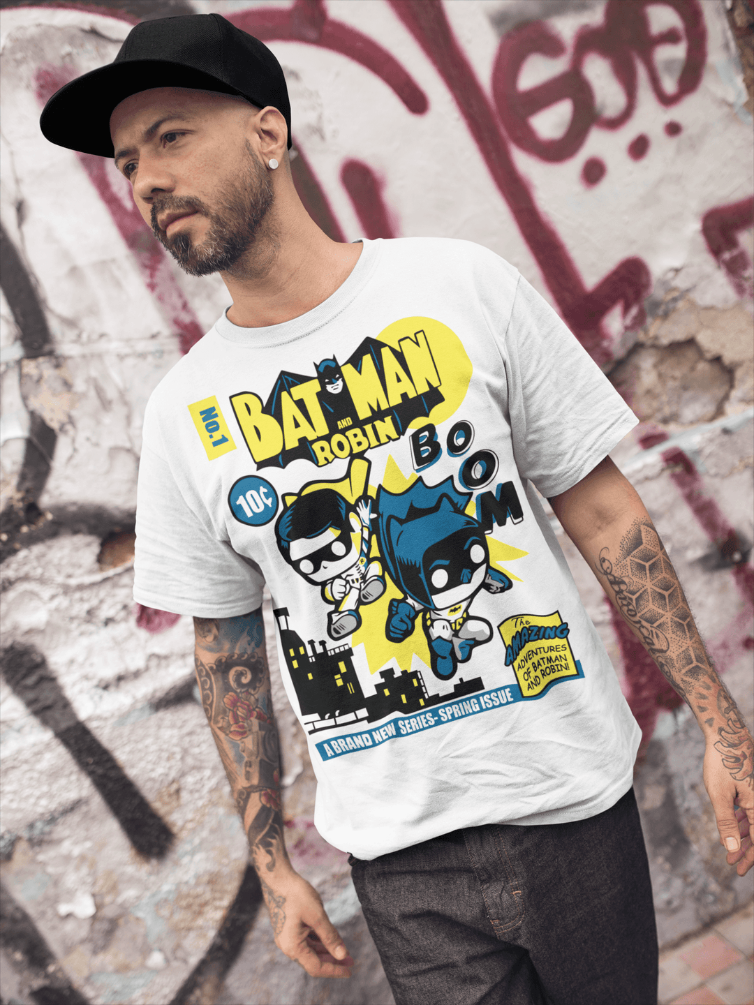 BATMAN Y ROBIN Unisex-Bio-Baumwoll-T-Shirt - Bobbis Store Hunde