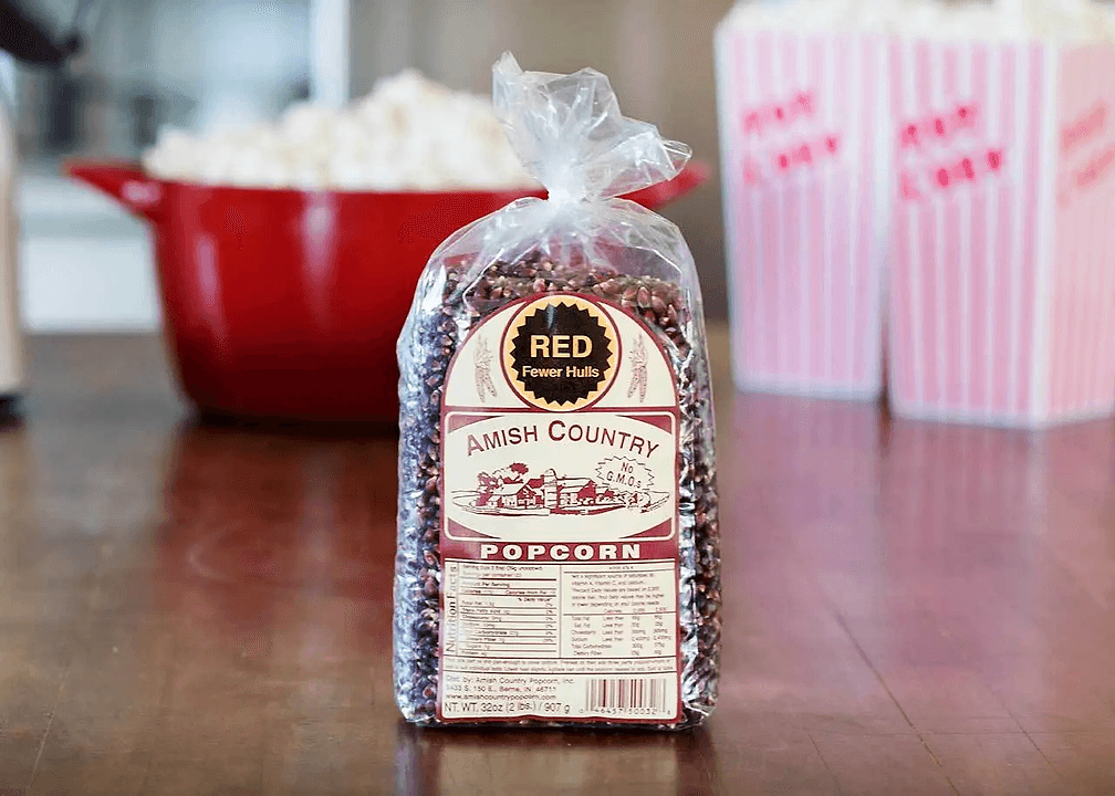 Beutel mit rotem Bio-Popcorn Amish Country Popcorn - Bobbis Store Hunde