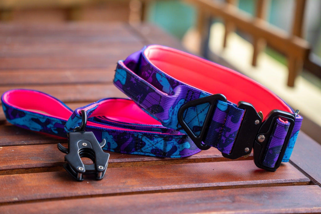 Bobbis Tactical Hundehalsband mit Griff & Leine- Lila Camo pink set - Bobbis Store Hunde
