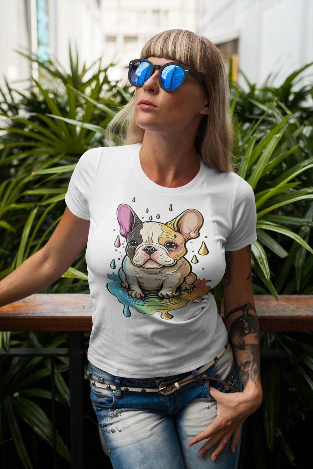 Bunte Frenchie Lockeres Damen-T-Shirt - Bobbis Store Hunde