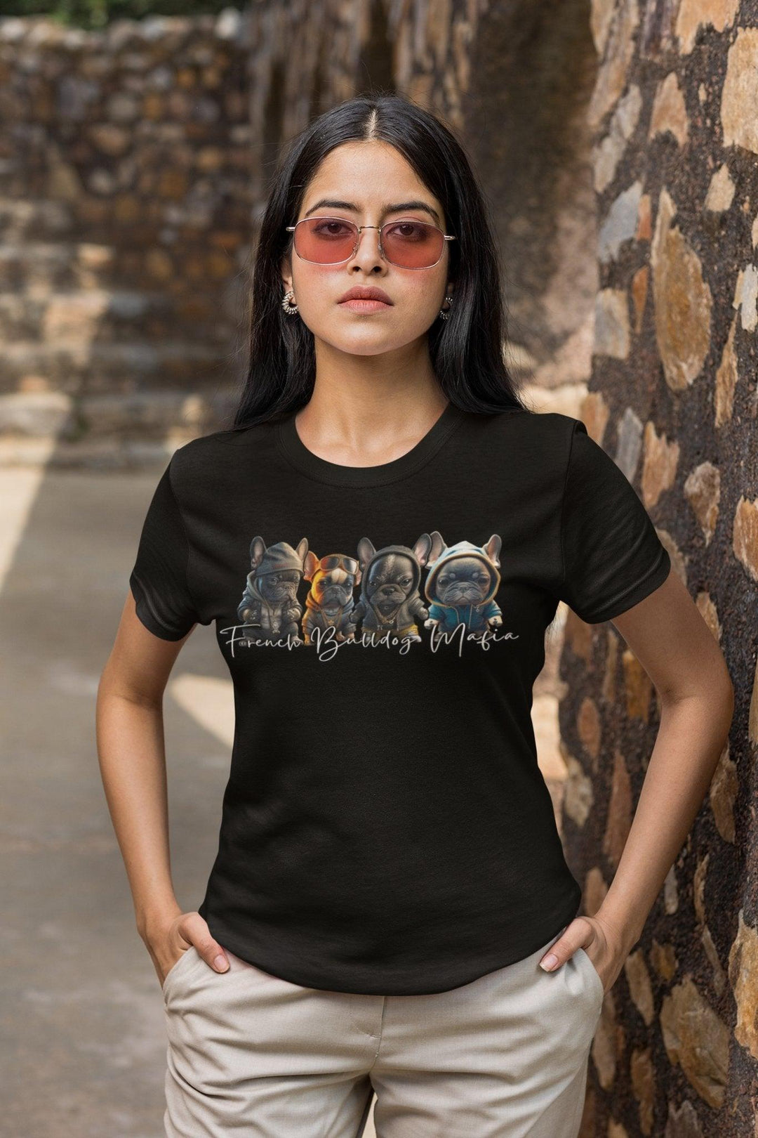 French Bulldog Mafia Lockeres Damen-T-Shirt - Bobbis Store Hunde