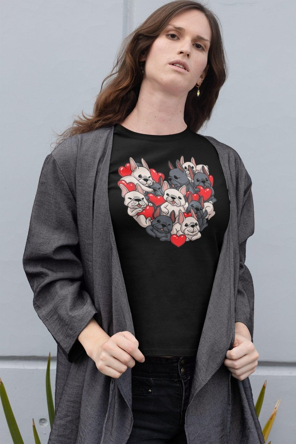 French Bulldog Valentine's Day Lockeres Damen-T-Shirt - Bobbis Store Hunde