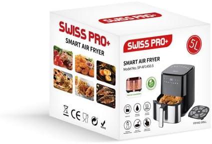 Swiss Pro+ Heißluftfritteuse Digital Airfryer - 5L - Edelstahl - Silber - 1450W - Bobbis Store Hunde