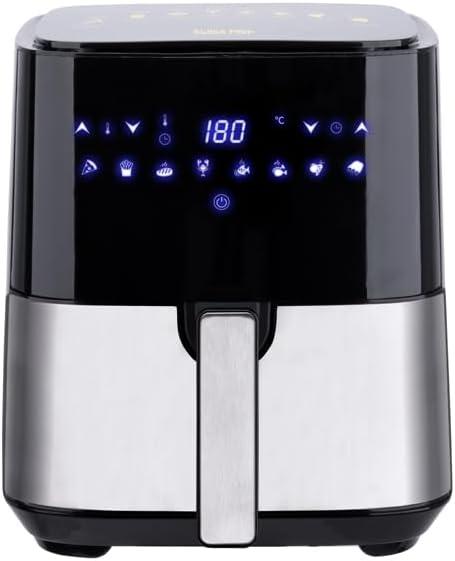 Swiss Pro+ Heißluftfritteuse Digital Airfryer - 5L - Edelstahl - Silber - 1450W - Bobbis Store Hunde