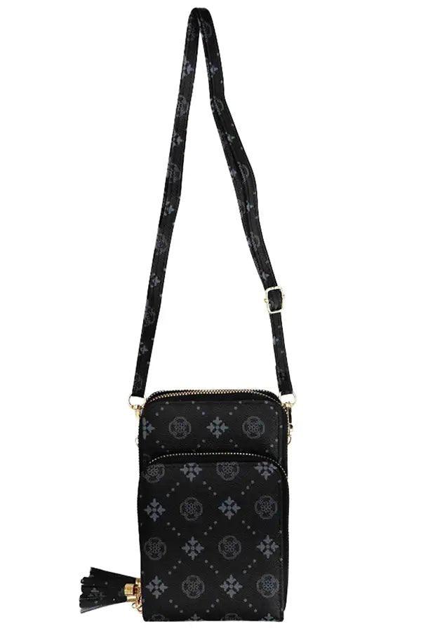 Umhängetasche aus PU-Leder mit dreifachem Reißverschluss und Blumenmonogramm - Bobbis Store Hunde
