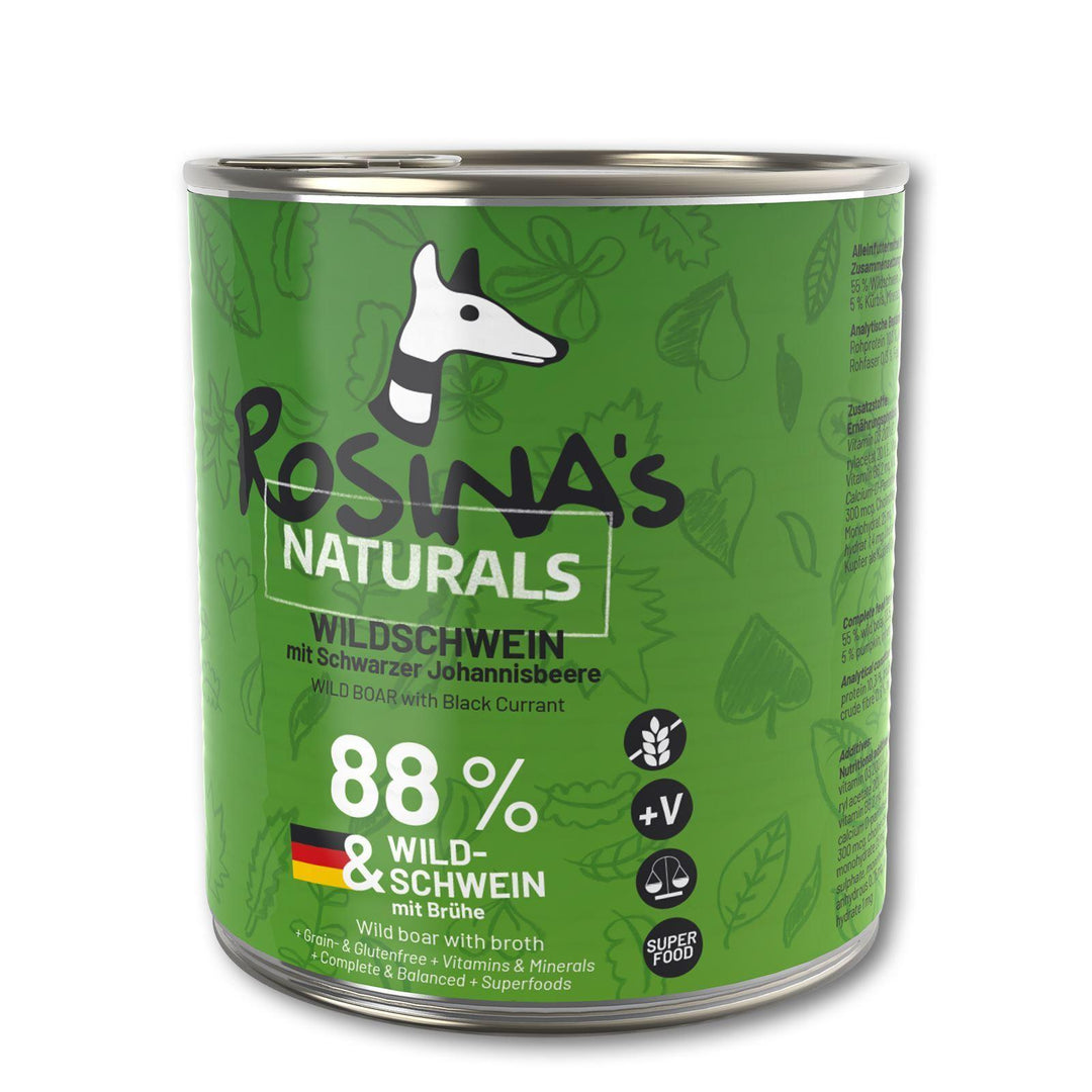 Wildschwein mit Schwarzer Johannisbeere, 800 g Dose - Bobbis Store Hunde